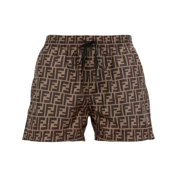 Fendi Men Tech Fabric With All-Over Ff Pattern Swim Shorts